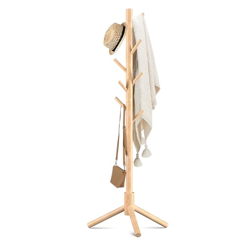 Haddockway 3 Adjustable Freestanding Wooden Coat Rack Stand 8 Hooks,Hallway - color: Natural, size: 1 PC