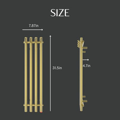 Heated Towel Rack, Towel Warmer with Timer, Wall Mounted hot Towel Warmer Rack for Bathroom, Hardwired or Plug-in Models Vertical Towel Heater - color: Golden