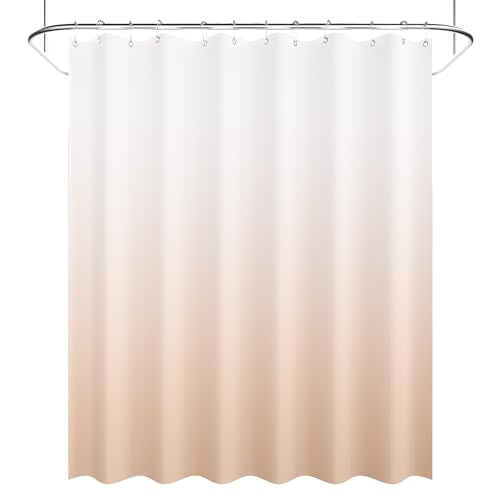 AmazerBath Fabric Shower Curtain, Cloth Khaki Shower Curtain Set with 12 Hooks, Washable Fabric Ombre Khaki and White Shower Curtain, Rustic Modern Bathroom Shower Curtain, 72x72 Inches - color: A- Khaki Ombre +12 Metal Hooks, size: 72"W x 72"L (Pack of 1