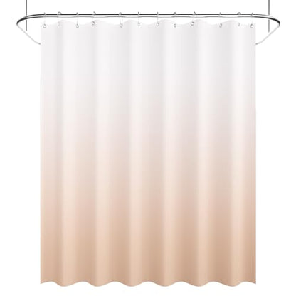 AmazerBath Fabric Shower Curtain, Cloth Khaki Shower Curtain Set with 12 Hooks, Washable Fabric Ombre Khaki and White Shower Curtain, Rustic Modern Bathroom Shower Curtain, 72x72 Inches - color: A- Khaki Ombre +12 Metal Hooks, size: 72"W x 72"L (Pack of 1