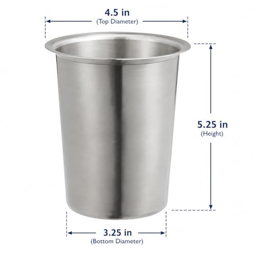 OCS Parts Set of Six 5-Inch Stainless Steel Utensil Organizer Cups | For Flatware, Kitchen Utensils, Silverware, Straws, Pens and Pencils - color: Stainless Steel