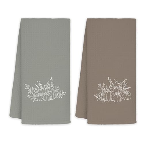 JINYO Minimalist Boho Floral and Pumpkin Kitchen Towels, Fall Hand Towels for Bathroom Kitchen Decor, Rustic Elegant Wildflower Plant Decorative Dish Tea Towels, 16x24 Inch Set of 2 - color: Minimalist Floral Towels-13
