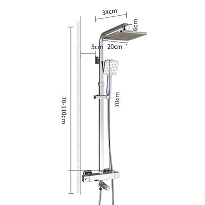 Thermostatic Rainfall Shower System, Brass Wall Mounted Shower Set with Shower Head Square Overhead Mixer Tap, Modern Shower Mixer Set for Bathroom