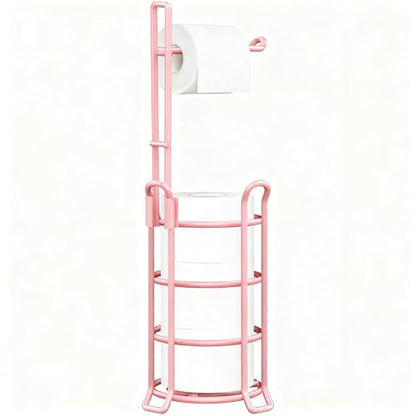 TomCare Toilet Paper Holder Stand Free Standing, Holds 4 Mega Rolls, Pink | Tool-Free Assembly, Detachable Metal Wire Frame, Powder-Coated Finish, Easy Storage and Flexible Bathroom Placement - color: Pink, size: Standard