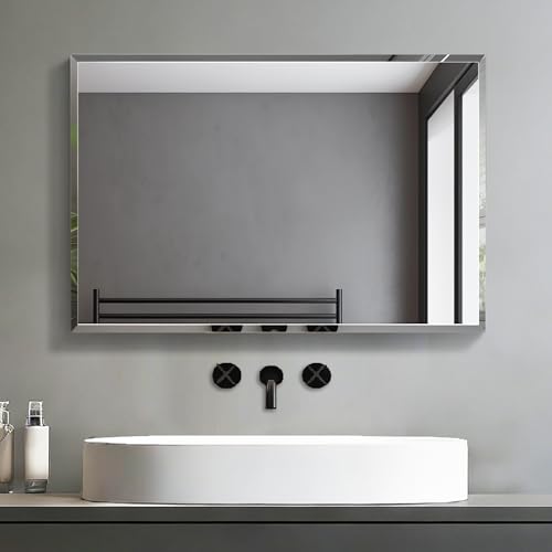 1 PCS 16×24 Beveled Wall Mirror Decorative Bathroom Vanity Mirror | Beveled Edge,Shatterproof Frameless Mirror,Modern Design,Rectangle - size: 24"L x 16"W