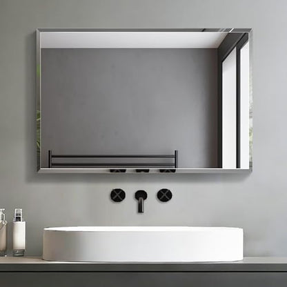 1 PCS 16×24 Beveled Wall Mirror Decorative Bathroom Vanity Mirror | Beveled Edge,Shatterproof Frameless Mirror,Modern Design,Rectangle - size: 24"L x 16"W