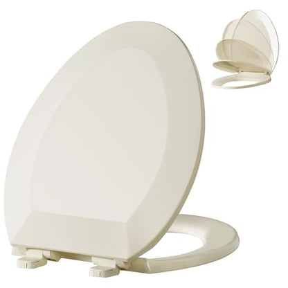 Angol Shiold Elongated Toilet Seat - Slow Close Hinges, Ergonomic Design with Grip-Tight Bumpers, Safe Easy-Clean PP Material (Almond, 18.5" Elongated) - color: Almond, size: Elongated 18.5‘’