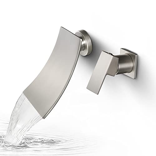 SKOWLL Wall Mount Bathroom Faucet, Brushed Nickel Bathtub Waterfall Sink Faucets, Single Handle Bathroom Lavatory Faucet - color: Brushed Nickel