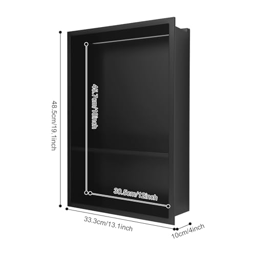 2-Tiers 12x24 Shower Niche with LED Light Strips, Matte Black Shower Niche Cabinet, Recessed Wall Cabinet, Stainless Steel Bathroom Shelf for Bathrooms, Kitchens, Toilets (12x18in) - size: 12x18in