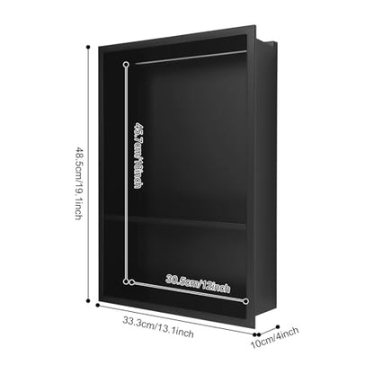 2-tier Stainless Steel Shower Niche with LED Light,12*18in Matte Black No Tile Needed Wall Vertical Niche,Embedded Wall Mount Shower Shelf for Bathroom Storage Over Mount Installation (12x18in LED) - size: 12x18in LED