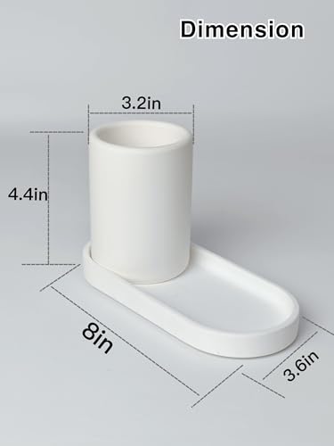 Diatomite Toothbrush Holder with Tray Set – Quick Dry Water Absorbent Stone Bathroom Counter Organizer – Minimalist Diatomaceous Earth Toothbrush Cup&Vanity Tray for Sink, Toothpaste & Accessories - size: Large Set