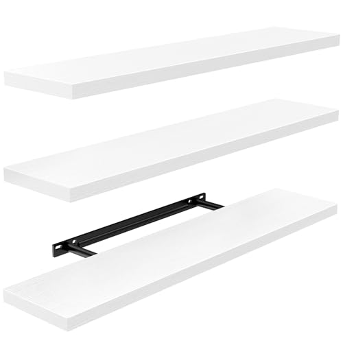AMADA HOMEFURNISHING 23.6" L Floating Shelves, Wall Shelves Set of 3 for Bathroom/Living Room/Bedroom/Kitchen, White Floating Shelves for Wall Decor with Invisible Brackets - AMFS44W - color: White, size: 23.6 Inches