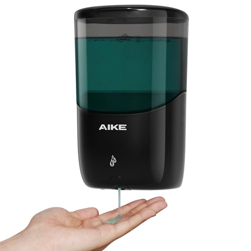 AIKE Liquid Automatic Soap Dispenser,Power by 4*AA Batteries for Bathroom | 5-level adjustable for Home and Small Business(Batteries Not Included),No-Drill and Screw Wall Mount for Space-Saving,AK1216 - color: Black
