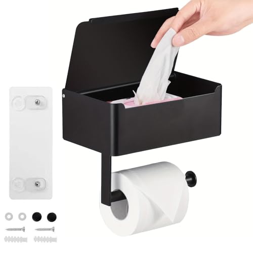 Toilet Paper Holder with Shelf, Wipe Holder for Bathroom, Wipes Dispenser Storage, Toilet Paper Roll Holder, Stainless Steel, Wall Mounted(Color:1)