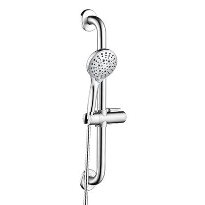 BRIGHT SHOWERS Stainless Steel Grab Bar Set – Includes Handheld Shower Head with Extra Long Hose, Shower Head and Hose Chrome Plated - color: chrome plated