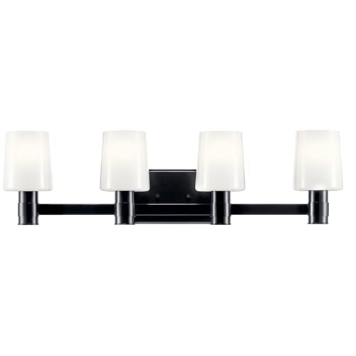 Kichler Adani 4-Light Bathroom Vanity Light, Black | Modern vanity light with opal glass for bathrooms and powder rooms (30" x 8.25"), 55177BK - color: Black, size: 30"