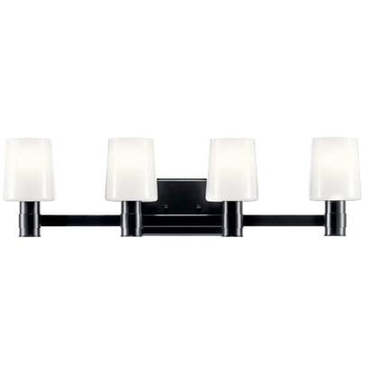Kichler Adani 4-Light Bathroom Vanity Light, Black | Modern vanity light with opal glass for bathrooms and powder rooms (30" x 8.25"), 55177BK - color: Black, size: 30"