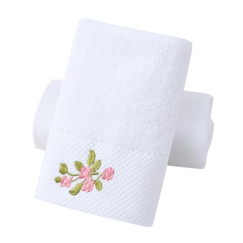 Pidada Hand Towels Set of 2 Embroidered Floral Pattern 100% Cotton Absorbent Soft Decorative Towel for Bathroom (White Pattern 3) - color: 2 White Pattern 3