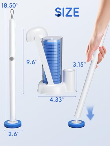 Disposable Toilet Brush System, Toilet Bowl Cleaning Wand with Lift-to-Open Refill Case, Blue Refill Heads and Freestanding Holder, 1 Wand and Holder Set with 35 Blue Refills