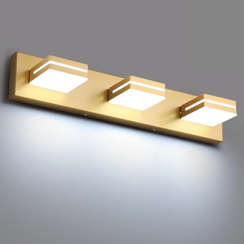 SineRise LED Modern Bathroom Vanity Light Fixtures, Modern Acrylic Bathroom Wall Lighting Fixtures Over Mirror, 3-Light, 24-Inch, Gold, White - color: Gold, White, size: 3-Light, 24-Inch
