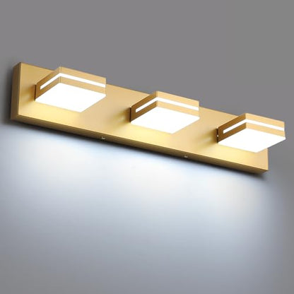 SineRise LED Modern Bathroom Vanity Light Fixtures, Modern Acrylic Bathroom Wall Lighting Fixtures Over Mirror, 3-Light, 24-Inch, Gold, White - color: Gold, White, size: 3-Light, 24-Inch