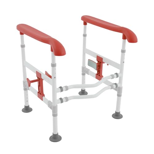 Toilet Frame Rail for Elderly, Adjustable Toilet Safety Frame, Stability Bathroom Handrail Assist Grab Bar Handles Railings for Elderly, Senior, Handicap Disabled, 330lbs Weight Capacity (Orange)