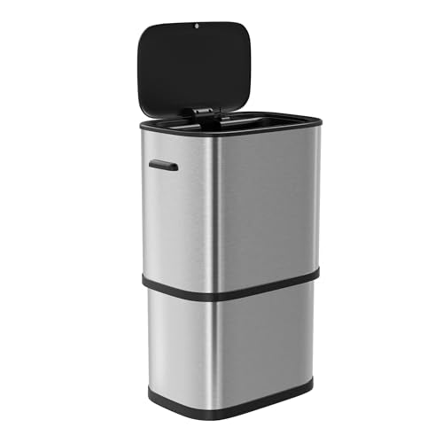 Furnify 16 Gallon / 60L Kitchen Trash Can, Motion Sensor Trash Bin with Lid | Large Capacity Touchless Garbage Waste Bin, Waterproof Brushed Trash Bin, Trash Can for Kitchen Bedroom Bathroom - color: Silver