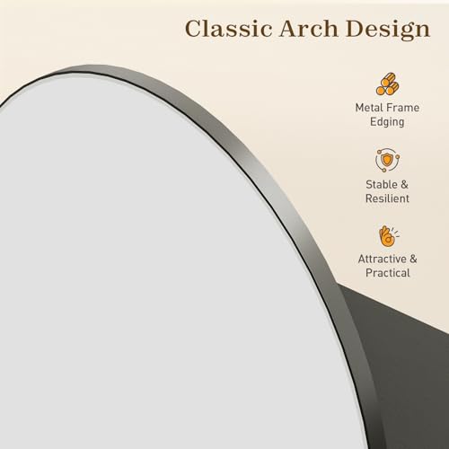 Arched Bathroom Medicine Cabinet Mirror with Storage, Modern Arch Mirrored Cabinets, Wall-Mounted Vanity with 2 Adjustable Shelves & Towel Bar, Not Recessed, Black - color: Black