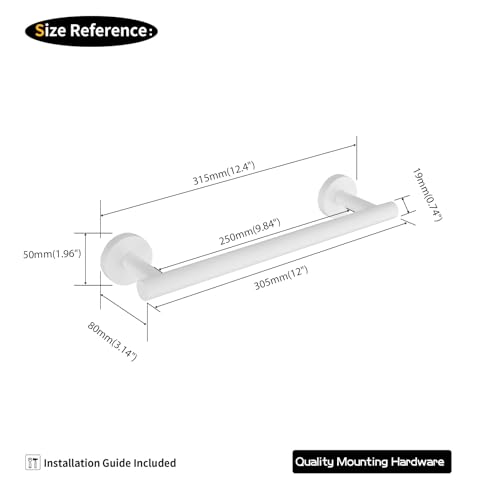 GERZWY 12-Inch Bathroom Towel Bar SUS 304 Stainless Steel Bath Towel Bar Modern Round Style Wall Mount, White - color: White, size: 12 Inch (Pack of 1)