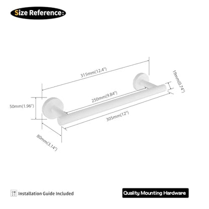 GERZWY 12-Inch Bathroom Towel Bar SUS 304 Stainless Steel Bath Towel Bar Modern Round Style Wall Mount, White - color: White, size: 12 Inch (Pack of 1)