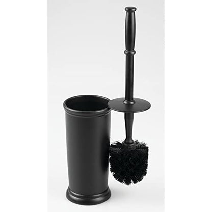 mDesign Toilet Bowl Brush and Holder - Covered Bathroom Toilet Brush - Standing Toilet Bowl Scrubber in Modern Holder - Compact, Space Saving, Deep Cleaning Brush for Toilet - Hyde Collection - Black - color: Black