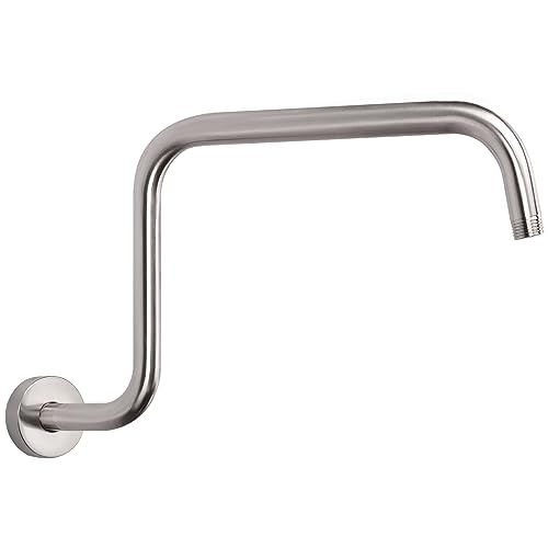 S Shaped Shower Arm, High Rise Shower Head Extension Pipe Standard 1/2" Connection with Flange, Awesome Shower Experience-Stainless Steel Bathroom Accessory(16 Inch Z-S Shape, Brushed Nickel) - color: Brushed Nickel, style: 16" Z Shape
