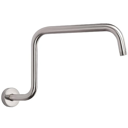 S Shaped Shower Arm, High Rise Shower Head Extension Pipe Standard 1/2" Connection with Flange, Awesome Shower Experience-Stainless Steel Bathroom Accessory(16 Inch Z-S Shape, Brushed Nickel) - color: Brushed Nickel, style: 16" Z Shape