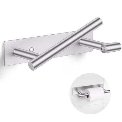 Brushed Nickel Toilet Paper Holder, Adhesive or Screw Toilet Roll Holder Wall Mount, SUS304 Stainless Steel Double Post Pivoting Toilet Roll Holder for Bathroom, Kitchen, Washroom - color: Brushed Nickel