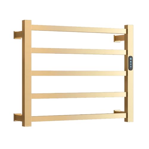 Luxury Gold Towel Warmer Rack for Bathroom, Wall Mounted Electric Heated Towel Rack with Timer & Fahrenheit Temperature Control, 5 Bar Stainless Steel Towel Heater for Bathroom(Brushed Gold) - size: 5 bar