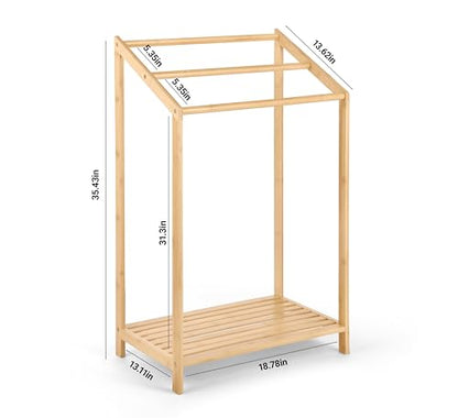 Bamboo Towel Rack Stand, Hand Towels Stand Holder, Freestanding Blanket Rack with Bottom Storage Shelf for Bathroom, Bedroom, Laundry Room