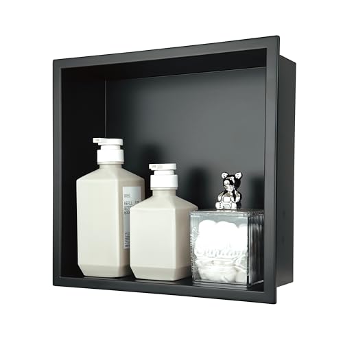12x12 Matte Black Shower Niche - Stainless Steel Tile-Ready Bathroom Storage for Small Showers - color: Black, size: 12 * 12 in
