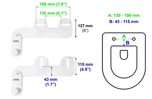 KMINA Toilet Bidet Attachment, Self-Cleaning Nozzle, Fresh Water Non-Electric, Adjustable Water Pressure, Rear Wash, White