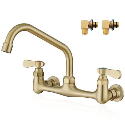 Wall Mount Commercial Sink Kitchen Faucet 8 Inch Adjustable Center | 8 Inch 360 Swivel Spout, Lead-free Brass, For Restaurant Laundry Utility Room, Easy to Install, CUPC NSF Certified - color: Black, size: 8 Inch Spout