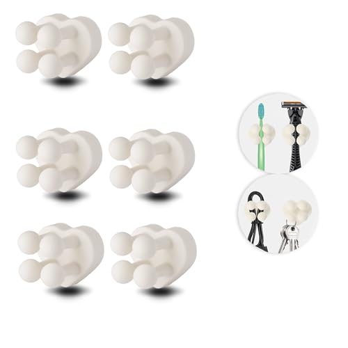 6 Pcs Waterproof Silicone Toothbrush Holder,Cute Multi-Function Wall Mounted Self Adhesive Utility Hook for Hanging Towel Key Plug Cable for Kitchen Bathroom Home Office White - color: Whiteheart6