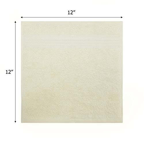 COTTON CRAFT Ultra Soft Washcloths -12 Pack- 12x12-100% Cotton Facecloths - Baby Wash Cloths - Absorbent Quick Dry Everyday Luxury Hotel Bathroom Kitchen Spa Gym Pool Camp Dorm - Easy Care - Ivory | Large 12x12 inch Ivory Wash Cloths - Plush 580 GSM Absor