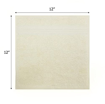 COTTON CRAFT Ultra Soft Washcloths -12 Pack- 12x12-100% Cotton Facecloths - Baby Wash Cloths - Absorbent Quick Dry Everyday Luxury Hotel Bathroom Kitchen Spa Gym Pool Camp Dorm - Easy Care - Ivory | Large 12x12 inch Ivory Wash Cloths - Plush 580 GSM Absor