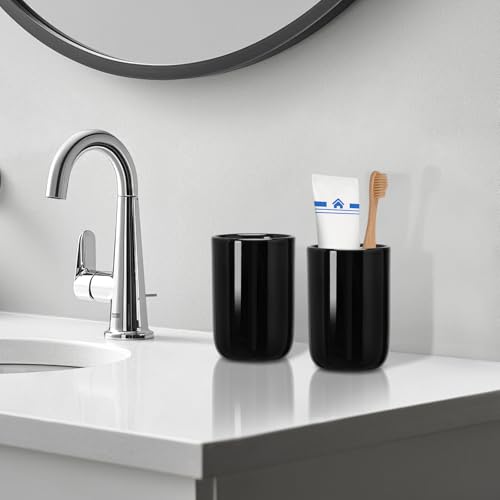 Bathroom Tumbler Cup Ceramic 12.6oz Reusable Toothbrush Cup 375ml,Toothbrush Holder for Your Bathroom (Black) - color: Smooth-black, size: 1pcs
