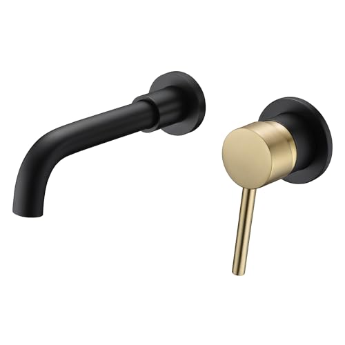SUMERAIN Wall Mount Bathroom Faucet, Black and Gold | One Handles, Rough in Valve Included, For Bathroom Sink, Swivel Spout - color: Black and Gold, size: Right-Handed