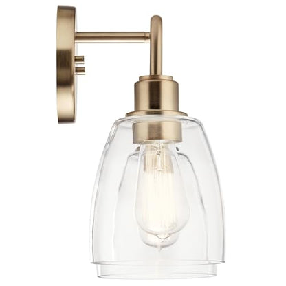 Kichler Meller 2-Light Bathroom Vanity Light Fixture with Clear Glass Shades, Industrial Wall Sconce in Champagne Bronze for Bathroom Mirror (11.25" x 5.5" x 7"), 55101CPZ - color: Champagne Bronze, style: Industrial