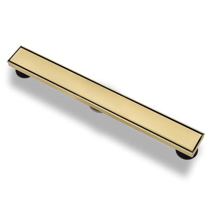 Linear Shower Drain ，with Tile Insert Panels ，48 Inch Brushed Gold 304 Stainless Steel Rectangle Shower Floor Drain，with Hair Catcher, Adjustable Feet - color: Brushed Gold, size: 48inch