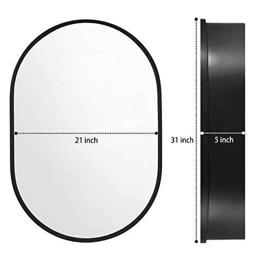Movo 21 Inch x 31Inch Oval Medicine Cabinet Mirror Bathroom Wall Storage Cabinet Mirror Surface Mount Installation - size: 21 x 31 Inch without LED