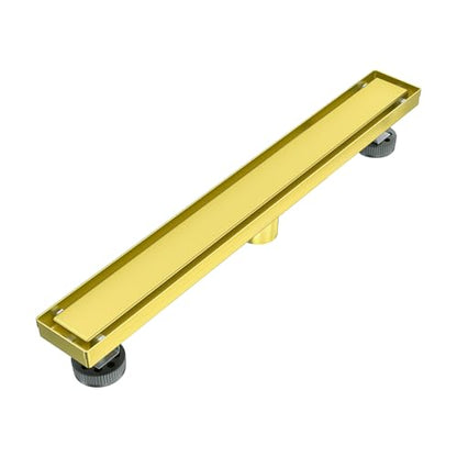 EXF Linear Shower Drain 36 Inch Brushed Gold with Tile Insert Cover | 304 Stainless Steel, V-Slope Design, Debris Strainer, Seamless, Adjustable Height - color: Brushed Gold, size: 36 IN