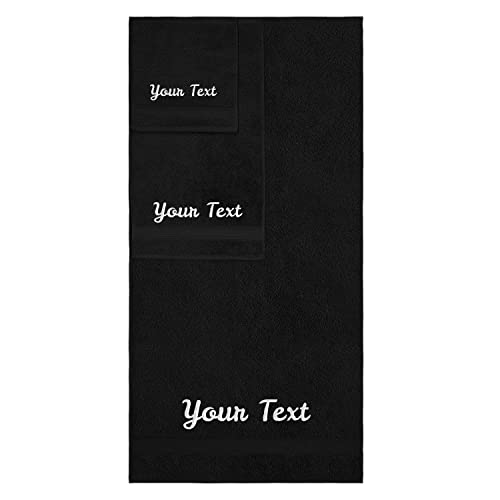 Personalized Towels, Hotel & Spa Quality, Super Soft, Highly Absorbent, Bathroom Sets, 100% Cotton Monogrammed towels 3 Piece Towel Set, Includes 1 Bath Towels, 1 Hand Towels, 1 Washcloths, Black - color: Black, size: 3 Pieces Towel Set