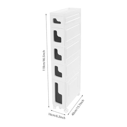 5 Tiers Slim Bathroom Storage Cabinet, 15.7" L X 6.3" W X 46.5" H Slim Rolling Cart, 66.14 Lbs Load-Bearing Capacity Narrow Storage Cabinet for Living Room, Kitchen, Bathroom, Office - size: 15.7" L X 6.3" W X 46.5" H
